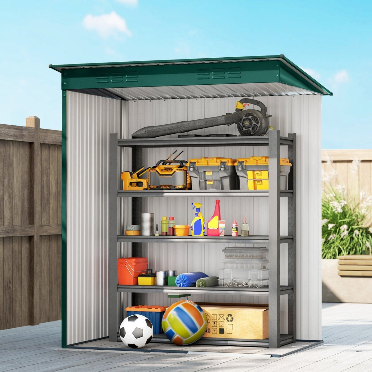Outsunny 5 x 3.5ft Metal Garden Storage Shed with Effortless Assembly and 2 Pairs of Gloves, Waterproof Outdoor Shed, Green - SGP Garden Ltd