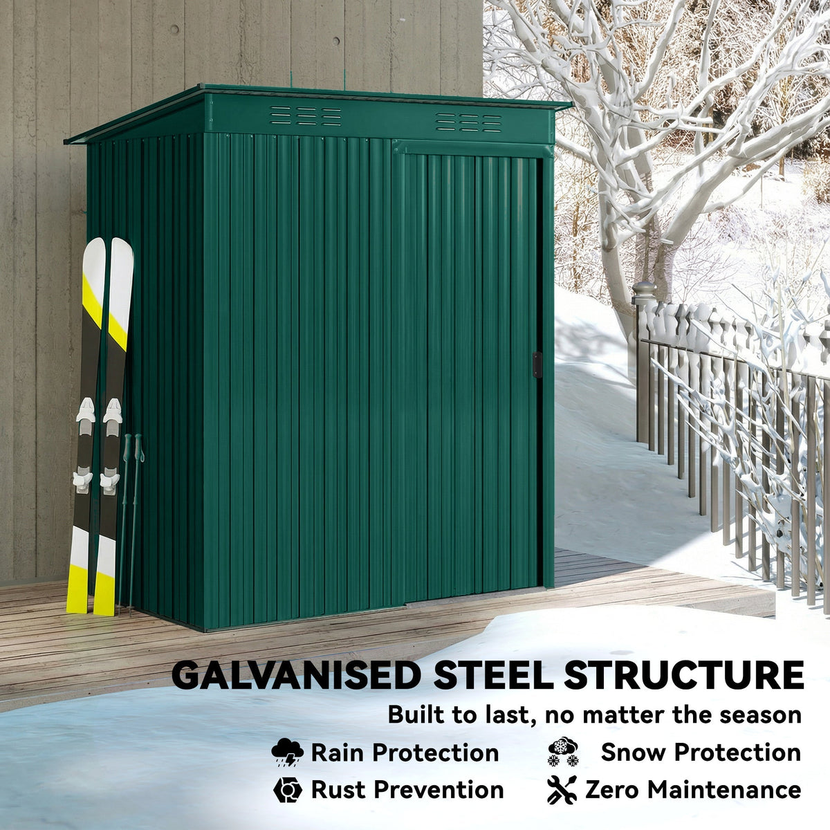 Outsunny 5 x 3.5ft Metal Garden Storage Shed with Effortless Assembly and 2 Pairs of Gloves, Waterproof Outdoor Shed, Green - SGP Garden Ltd
