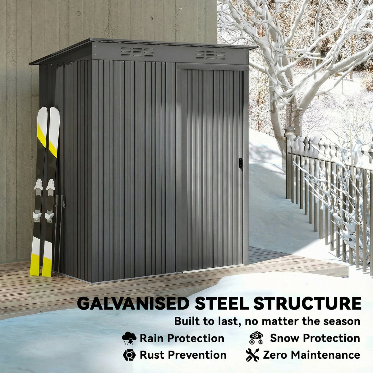 Outsunny 5 x 3.5ft Metal Garden Storage Shed with Effortless Assembly and 2 Pairs of Gloves, Waterproof Outdoor Shed, Light Grey - SGP Garden Ltd