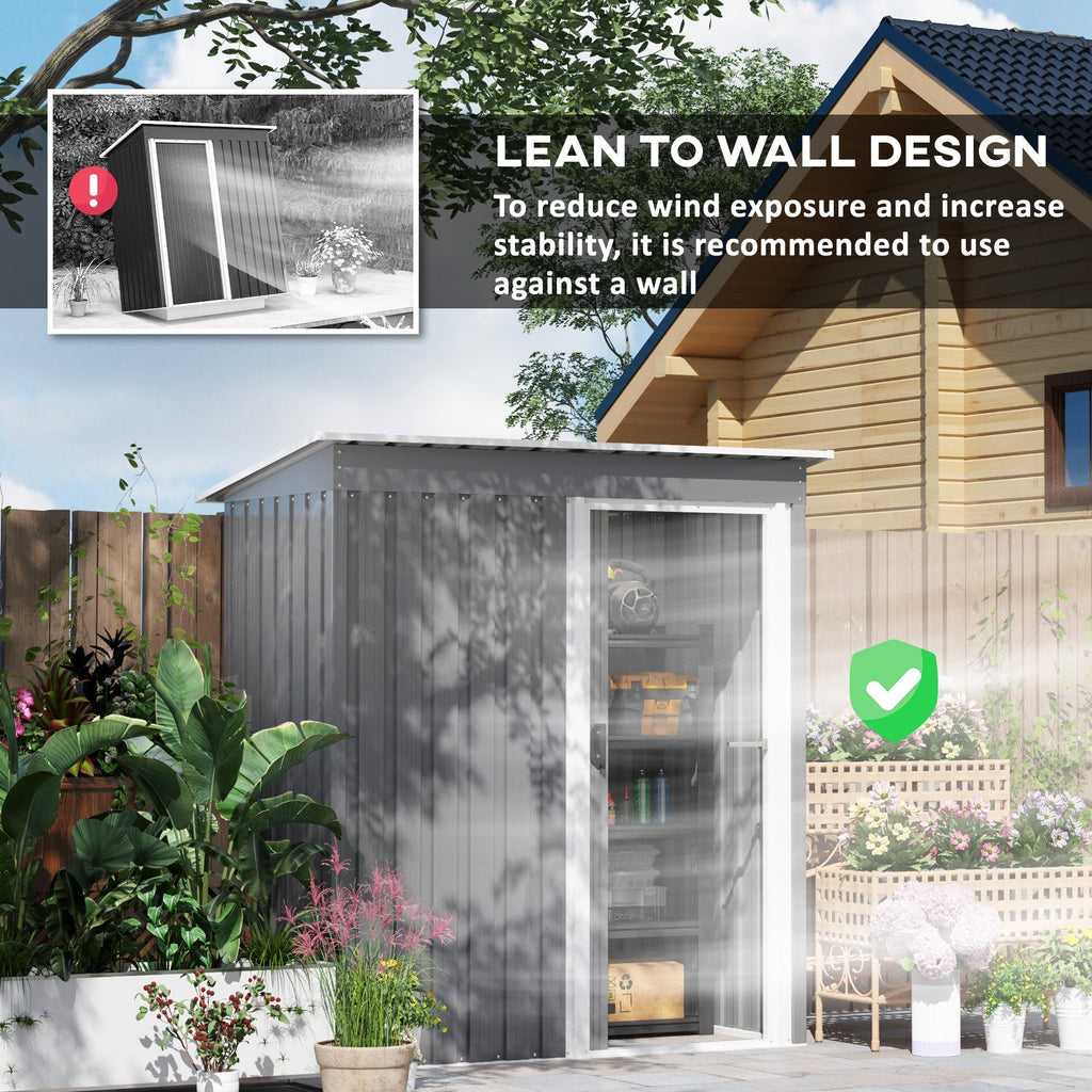 Outsunny 5 x 3ft Garden Storage Shed with Sliding Door and Sloped Roof Outdoor Equipment Tool, Light Grey - SGP Garden Ltd