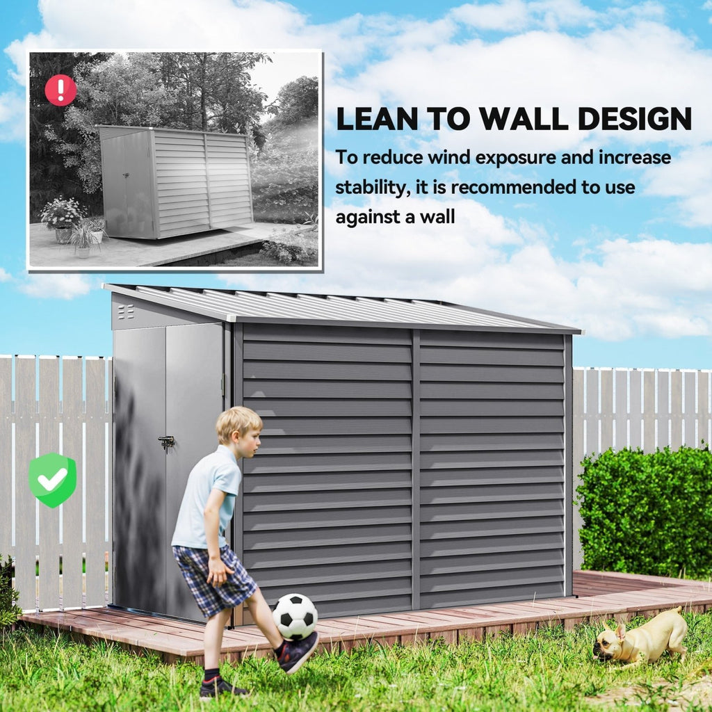 Outsunny 5 x 9ft Galvanised Metal Garden Shed with Foundation Kit, Outdoor Lean-to Shed, Tool Storage House with Lockable Doors, Gloves and 2 Air Vents for Patio, Garden, Grey - SGP Garden Ltd
