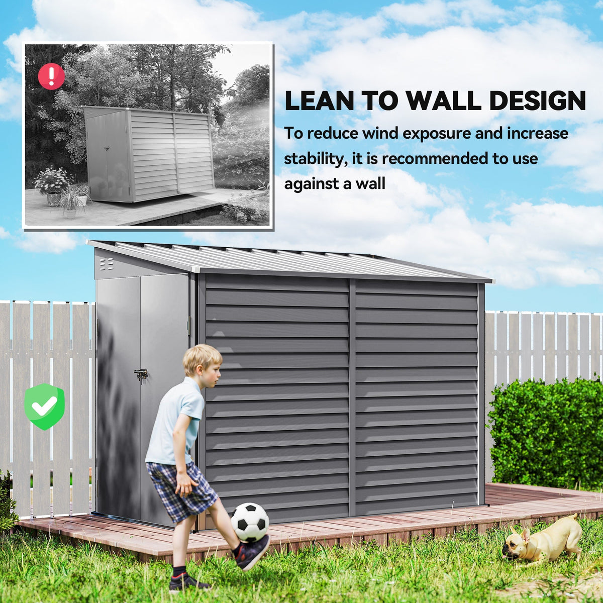 Outsunny 5 x 9ft Galvanised Metal Garden Shed with Foundation Kit, Outdoor Lean-to Shed, Tool Storage House with Lockable Doors, Gloves and 2 Air Vents for Patio, Garden, Grey - SGP Garden Ltd