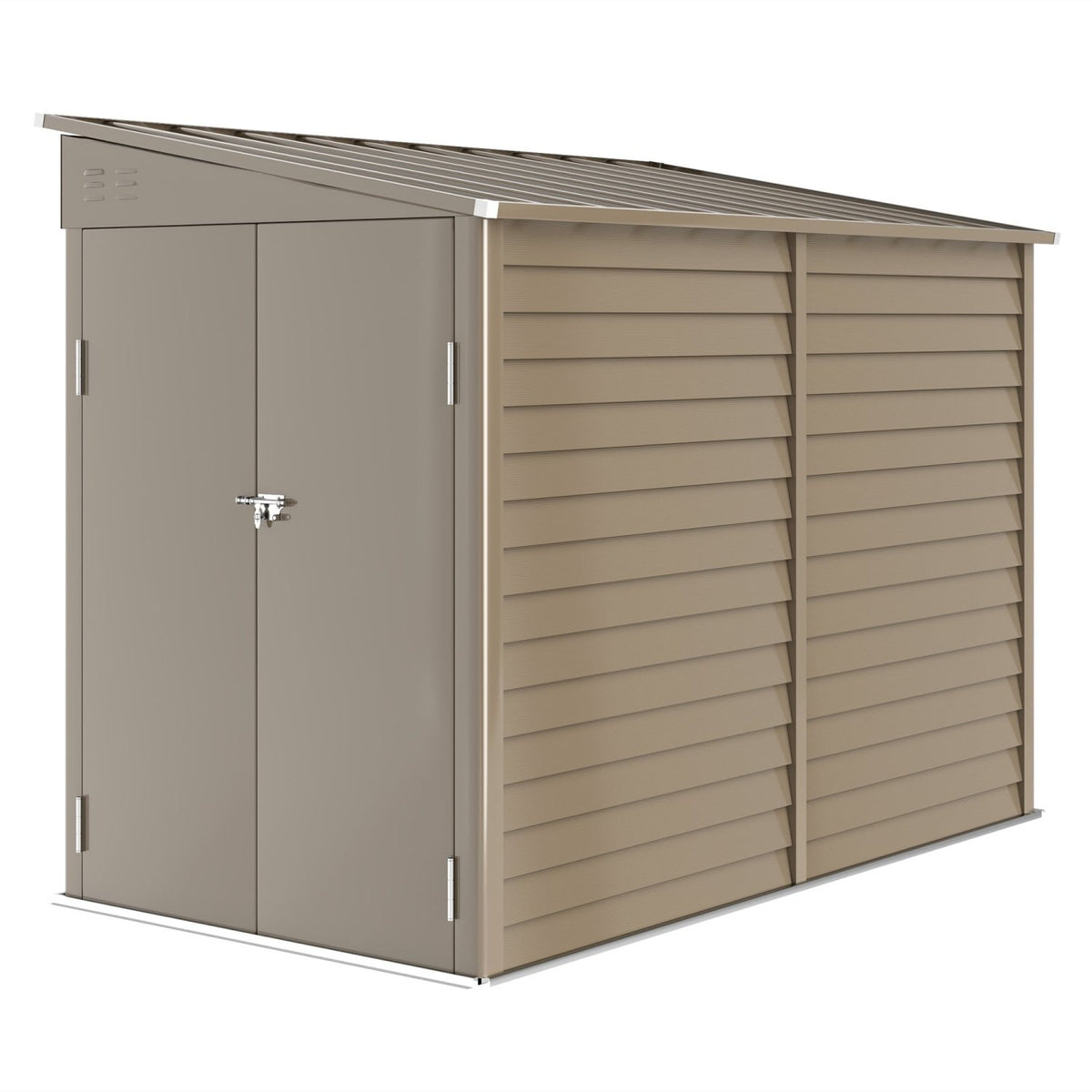 Outsunny 5 x 9ft Galvanised Metal Garden Shed with Foundation Kit, Outdoor Lean-to Shed, Tool Storage House with Lockable Doors, Gloves and 2 Air Vents for Patio, Garden, Brown - SGP Garden Ltd