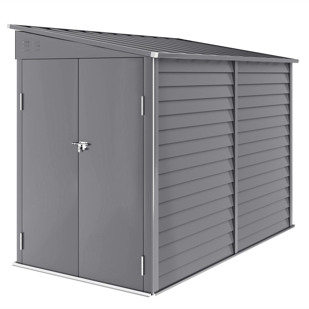 Outsunny 5 x 9ft Galvanised Metal Garden Shed with Foundation Kit, Outdoor Lean-to Shed, Tool Storage House with Lockable Doors, Gloves and 2 Air Vents for Patio, Garden, Grey - SGP Garden Ltd
