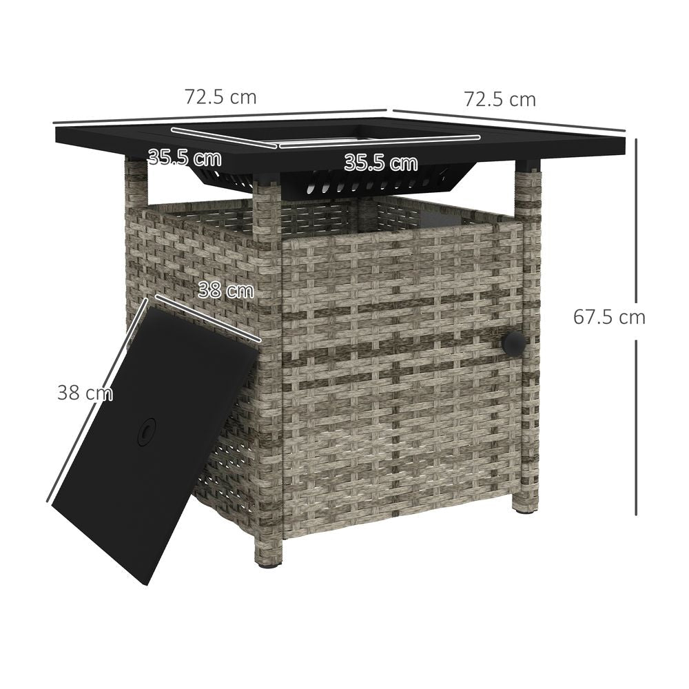 Outsunny 50,000 BTU Rattan Fire Pit Table - Grey, Garden Propane Pit - Electric Ignition, Adjustable Heat - SGP Garden Ltd