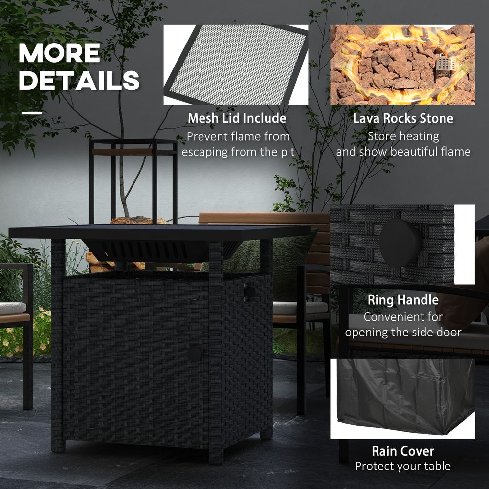 Outsunny 50,000 BTU Rattan Fire Pits for Garden, Propane Fire Pit Table, Black - SGP Garden Ltd