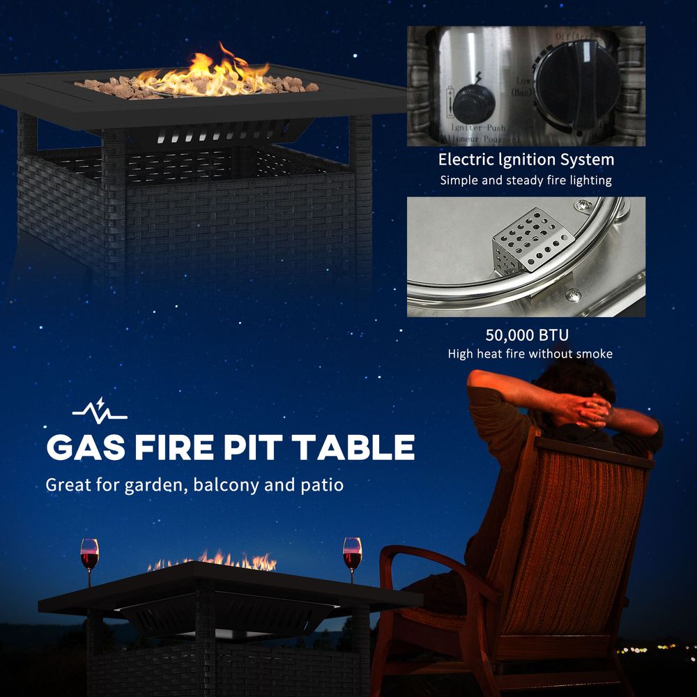 Outsunny 50,000 BTU Rattan Fire Pits for Garden, Propane Fire Pit Table, Black - SGP Garden Ltd