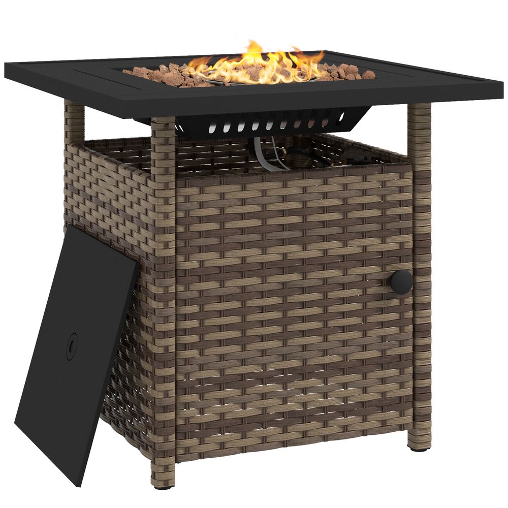 Outsunny 50,000 BTU Rattan Fire Pits for Garden, Propane Fire Pit Table, Black - SGP Garden Ltd