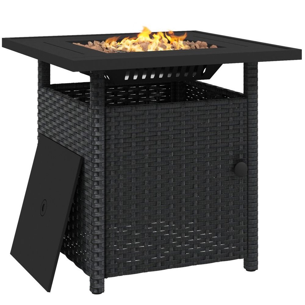 Outsunny 50,000 BTU Rattan Fire Pits for Garden, Propane Fire Pit Table, Black - SGP Garden Ltd