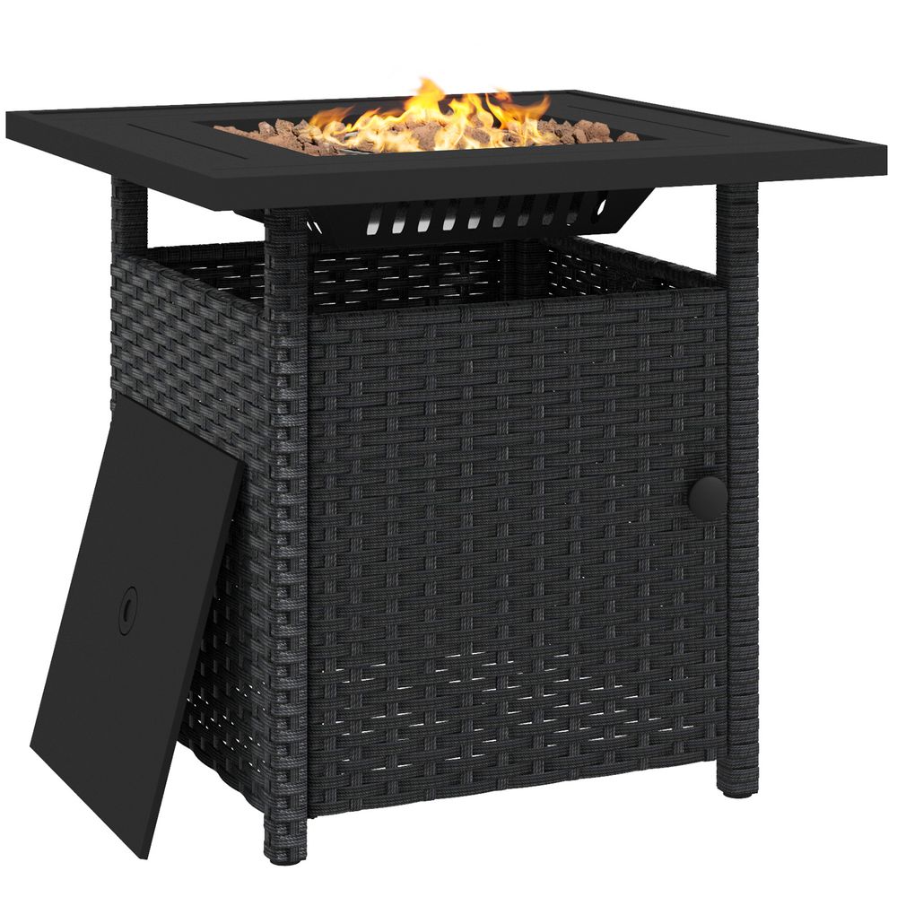 Outsunny 50,000 BTU Rattan Fire Pits for Garden, Propane Fire Pit Table, Black - SGP Garden Ltd