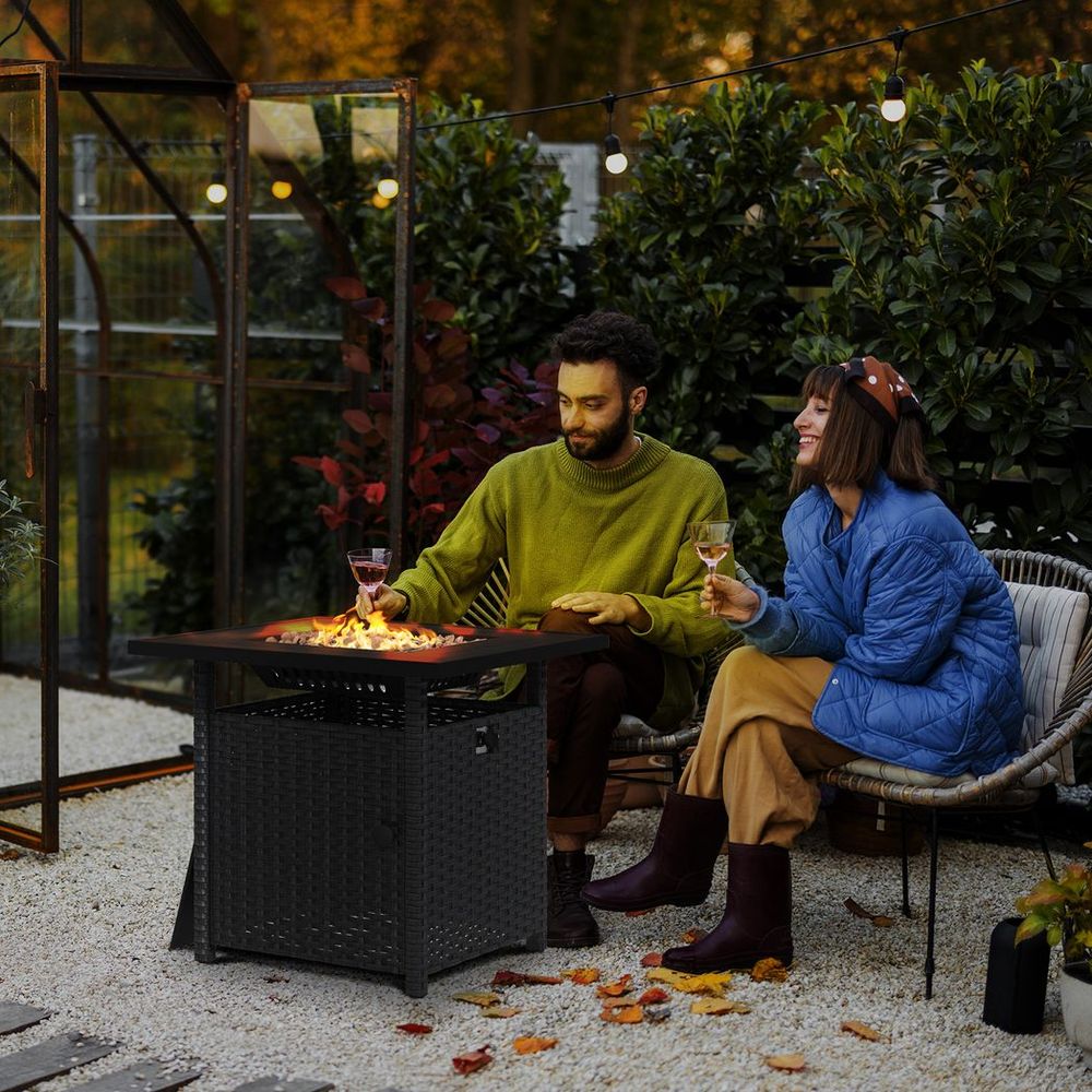 Outsunny 50,000 BTU Rattan Fire Pits for Garden, Propane Fire Pit Table, Black - SGP Garden Ltd