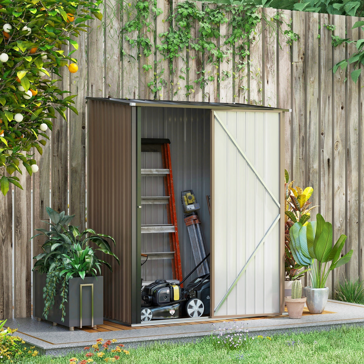 Outsunny 5.3 x 3.1ft Corrugated Steel Garden Shed - Brown - SGP Garden Ltd