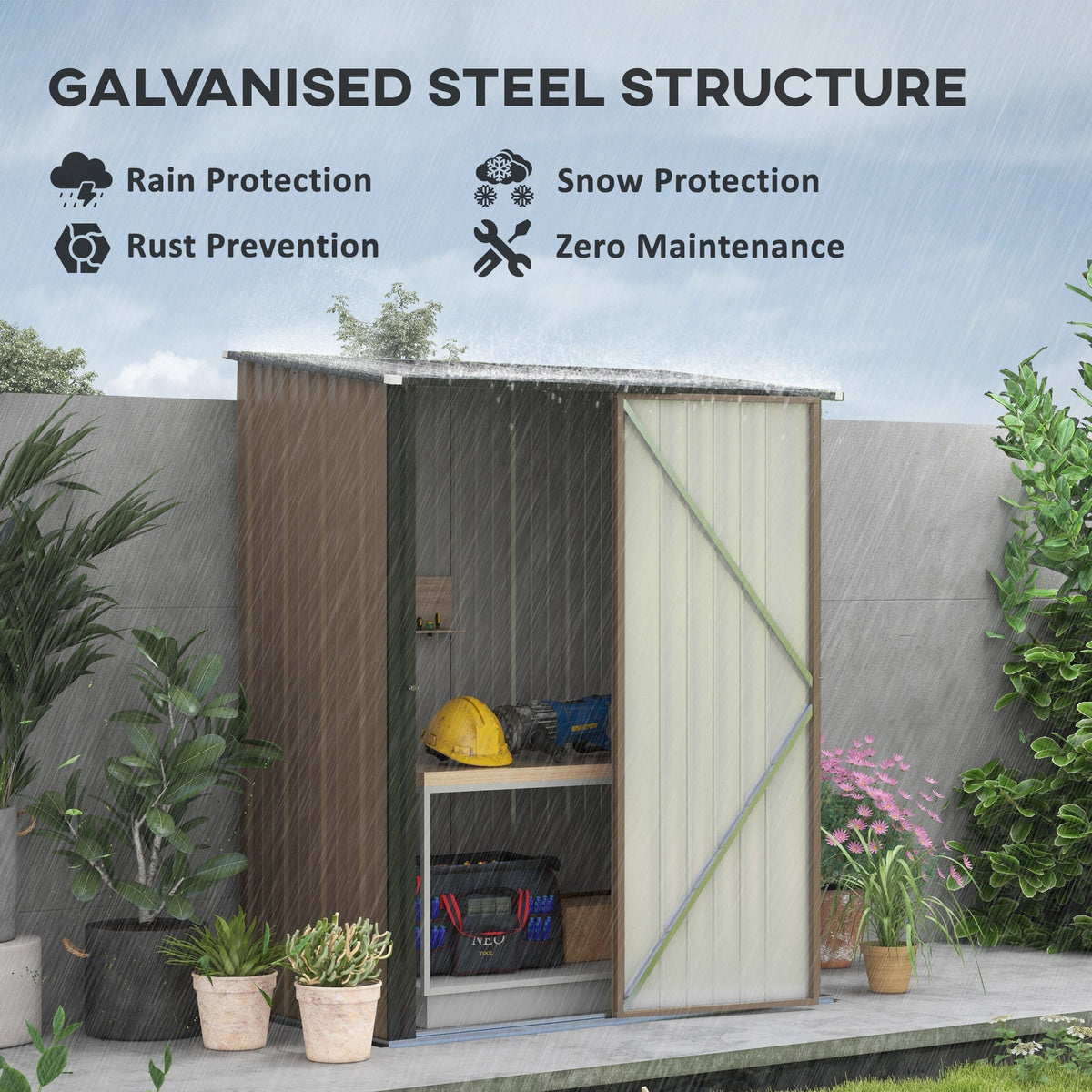Outsunny 5.3 x 3.1ft Corrugated Steel Garden Shed - Brown - SGP Garden Ltd