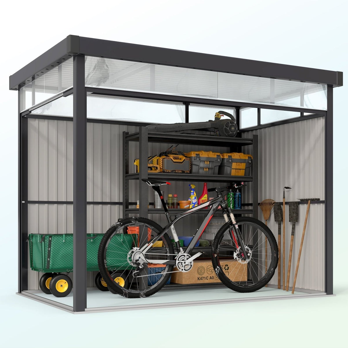 Outsunny 5.3 x 8.5ft Galvanised Steel Garden Shed, Metal Shed with Roof Windows, Leakage Holes and Lockable Wide Door for Outdoor Patio Tool Storage - SGP Garden Ltd