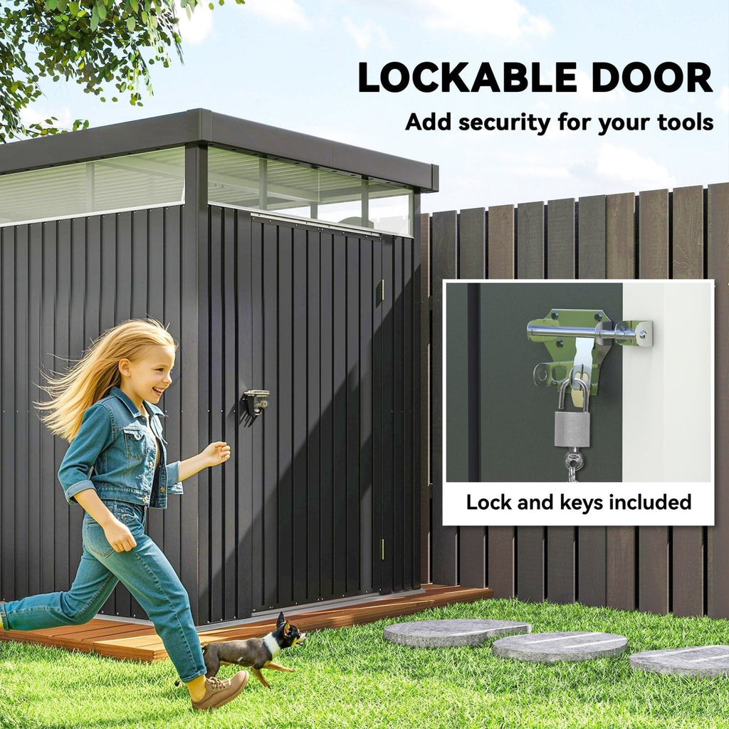 Outsunny 5.3 x 8.5ft Galvanised Steel Garden Shed, Metal Shed with Roof Windows, Leakage Holes and Lockable Wide Door for Outdoor Patio Tool Storage - SGP Garden Ltd