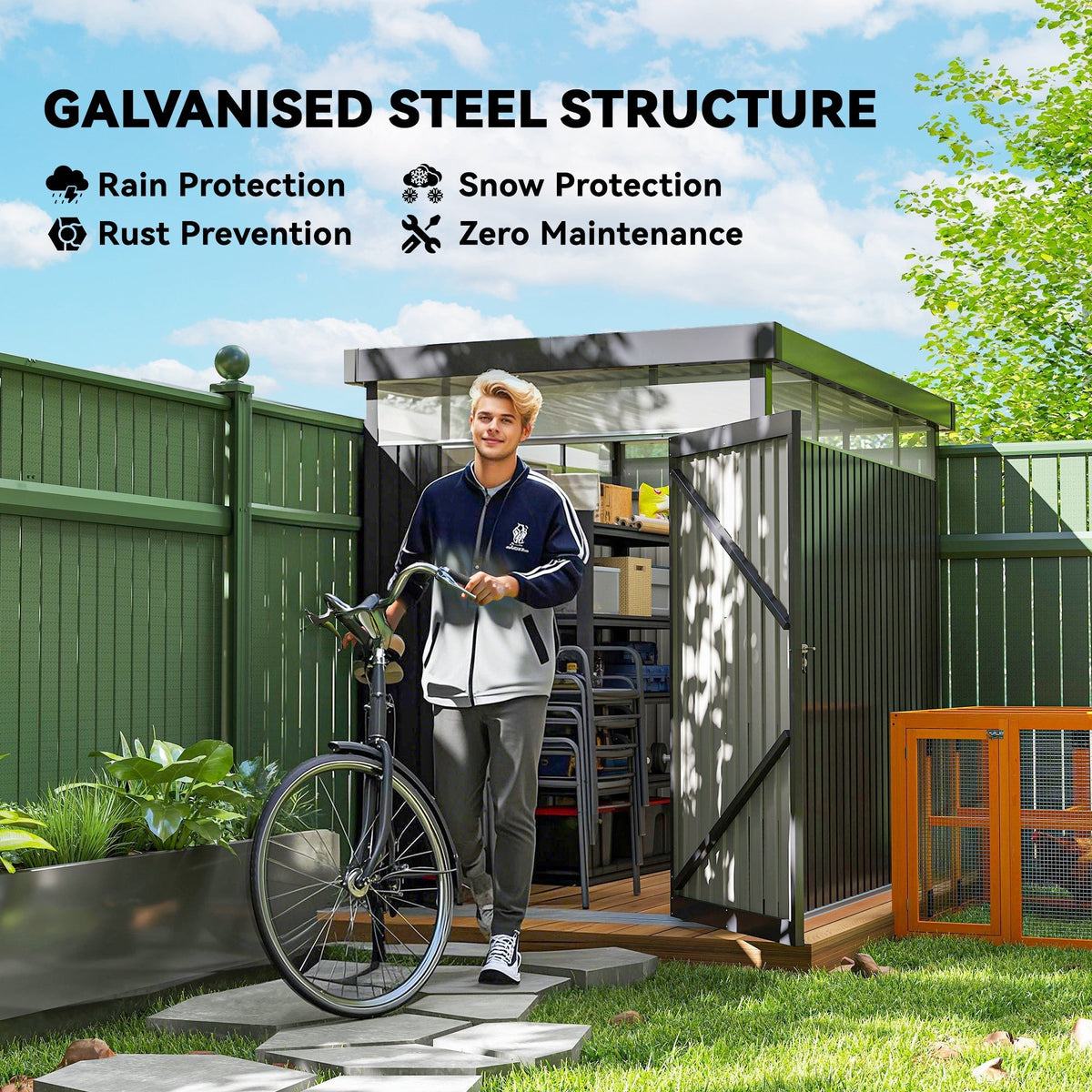 Outsunny 5.3 x 8.5ft Galvanised Steel Garden Shed, Metal Shed with Roof Windows, Leakage Holes and Lockable Wide Door for Outdoor Patio Tool Storage - SGP Garden Ltd