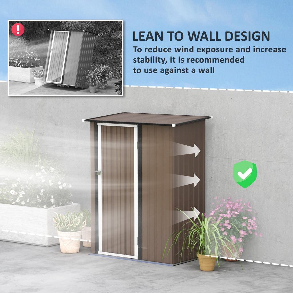 Outsunny 5ft x 3ft Metal Garden Storage Shed, Outdoor Tool Shed with Sloped Roof, Lockable Door for Tools, Equipment, Brown - SGP Garden Ltd
