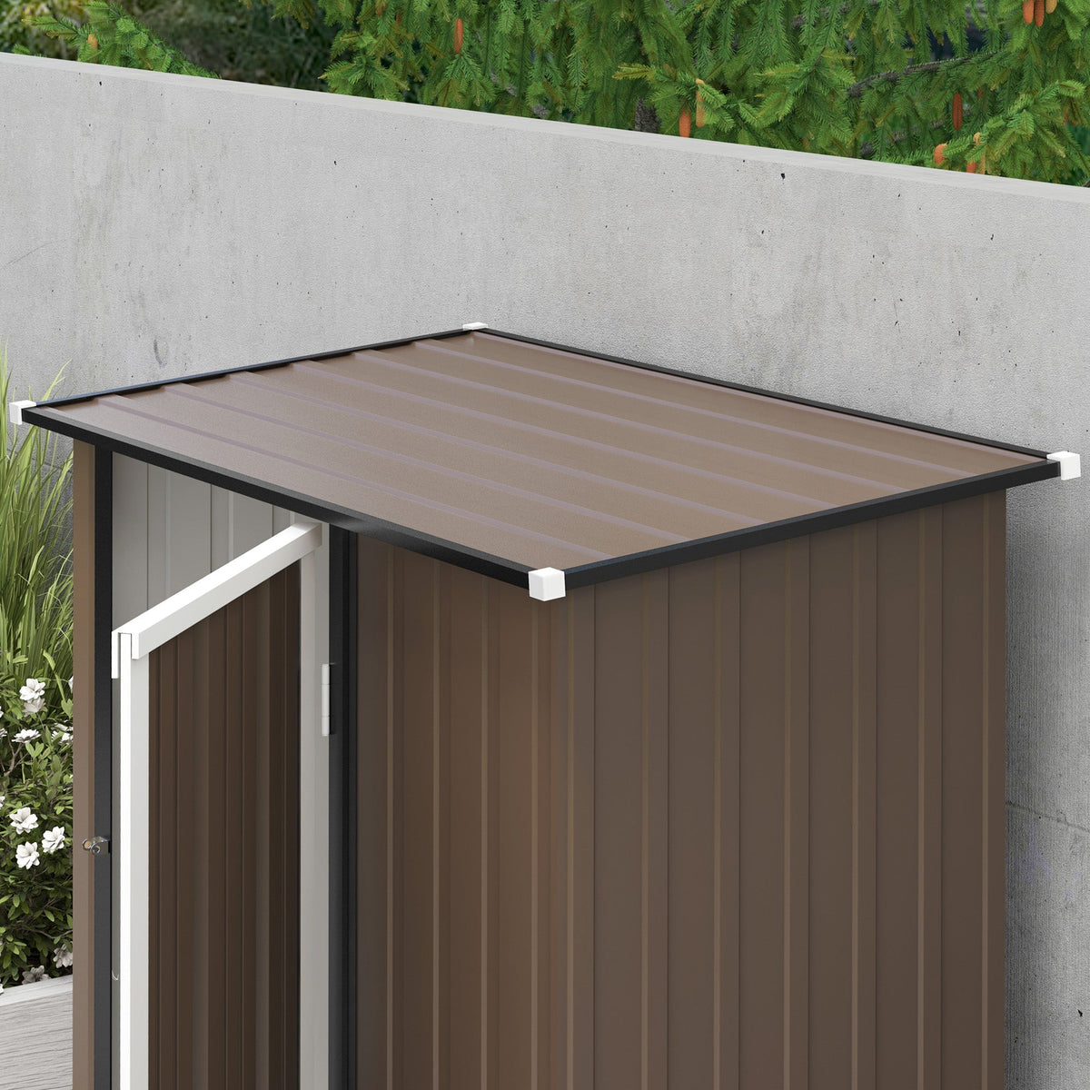 Outsunny 5ft x 3ft Metal Garden Storage Shed, Outdoor Tool Shed with Sloped Roof, Lockable Door for Tools, Equipment, Brown - SGP Garden Ltd