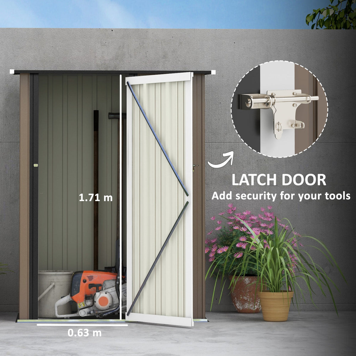Outsunny 5ft x 3ft Metal Garden Storage Shed, Outdoor Tool Shed with Sloped Roof, Lockable Door for Tools, Equipment, Brown - SGP Garden Ltd