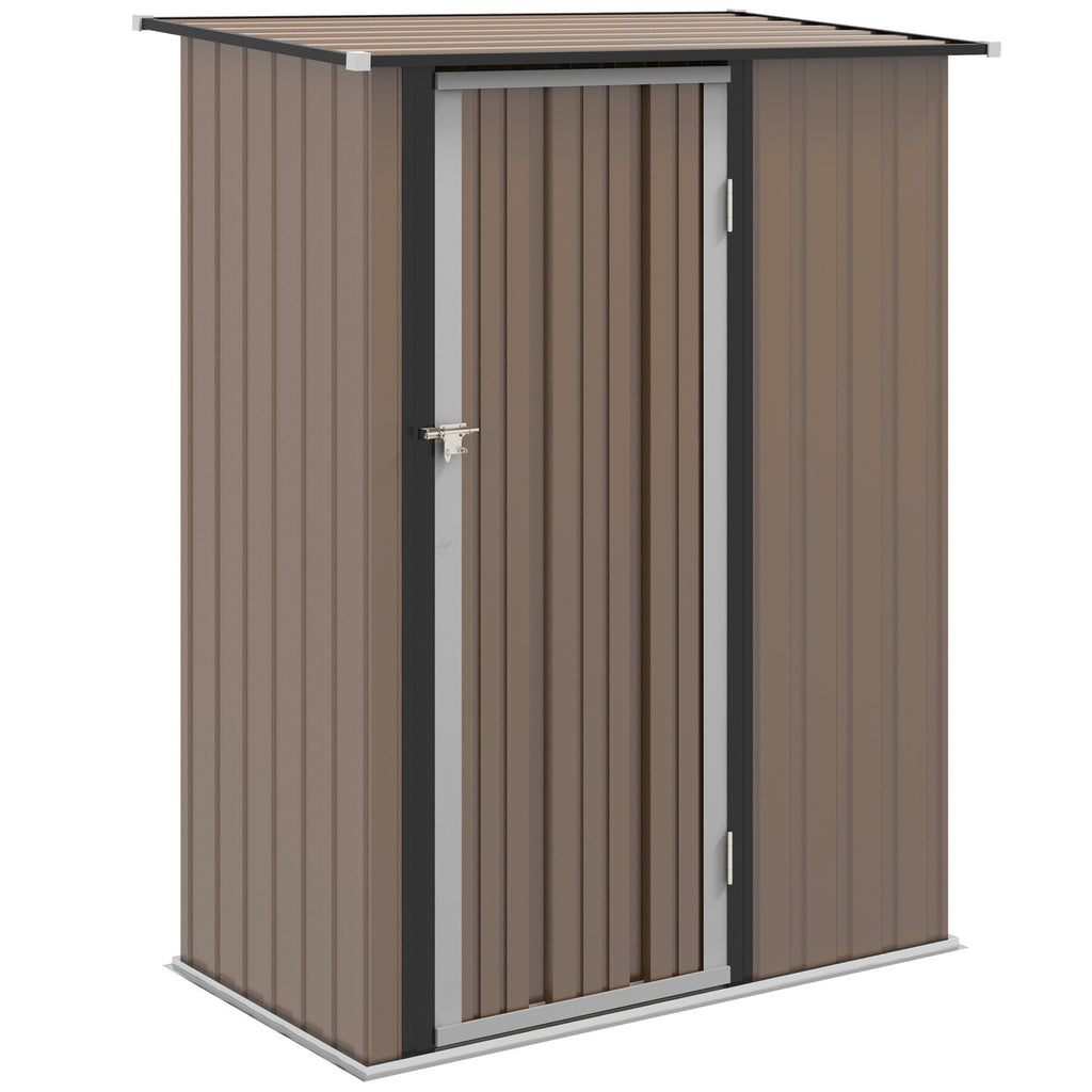 Outsunny 5ft x 3ft Metal Garden Storage Shed, Outdoor Tool Shed with Sloped Roof, Lockable Door for Tools, Equipment, Brown - SGP Garden Ltd