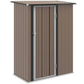 Outsunny 5ft x 3ft Metal Garden Storage Shed, Outdoor Tool Shed with Sloped Roof, Lockable Door for Tools, Equipment, Brown - SGP Garden Ltd