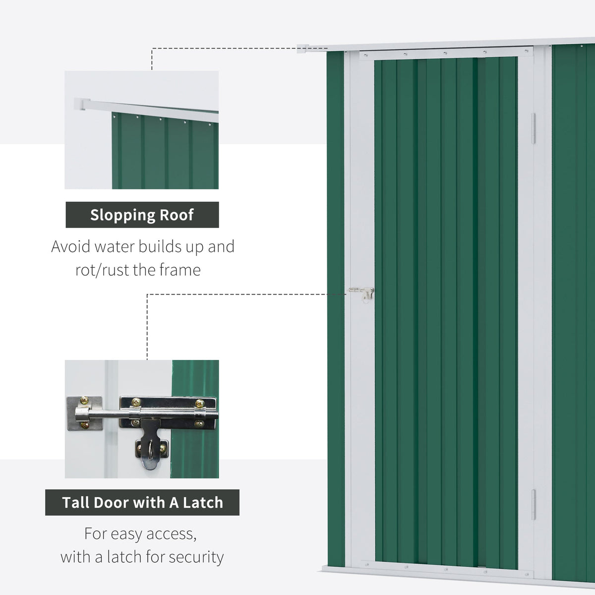 Outsunny 5ft x 3ft Metal Garden Storage Shed, Outdoor Tool Shed with Sloped Roof, Lockable Door for Tools, Equipment, Green - SGP Garden Ltd