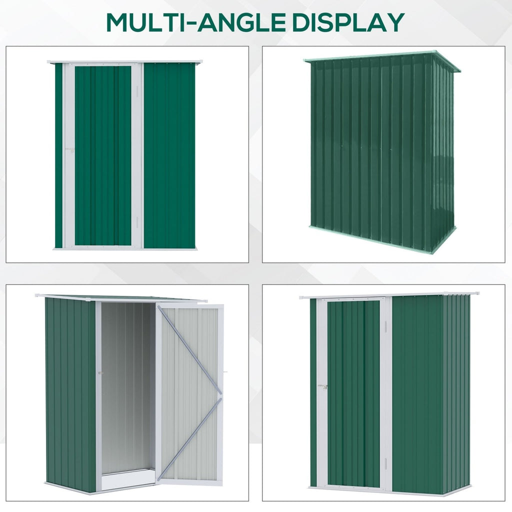 Outsunny 5ft x 3ft Metal Garden Storage Shed, Outdoor Tool Shed with Sloped Roof, Lockable Door for Tools, Equipment, Green - SGP Garden Ltd