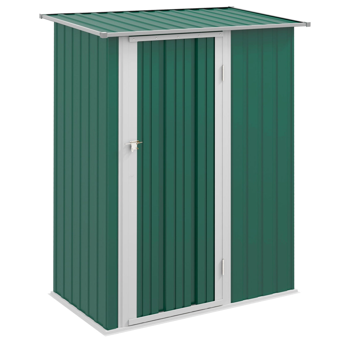 Outsunny 5ft x 3ft Metal Garden Storage Shed, Outdoor Tool Shed with Sloped Roof, Lockable Door for Tools, Equipment, Green - SGP Garden Ltd