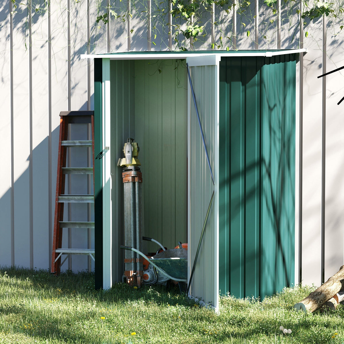 Outsunny 5ft x 3ft Metal Garden Storage Shed, Outdoor Tool Shed with Sloped Roof, Lockable Door for Tools, Equipment, Green - SGP Garden Ltd