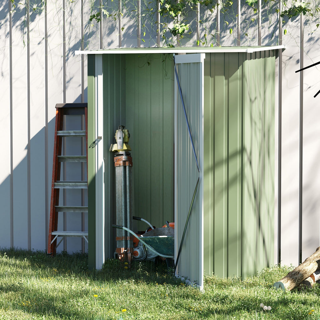 Outsunny 5ft x 3ft Metal Garden Storage Shed, Outdoor Tool Shed with Sloped Roof, Lockable Door for Tools, Equipment, Light Green - SGP Garden Ltd