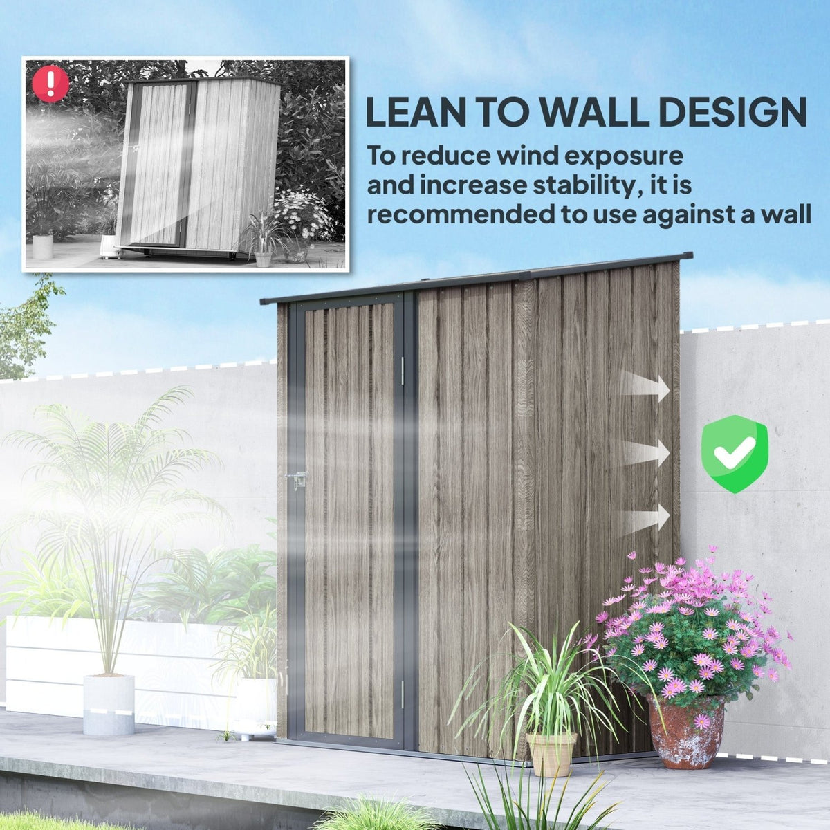 Outsunny 5ft x 3ft Metal Garden Storage Shed, Outdoor Tool Shed with Sloped Roof, Lockable Door for Tools, Equipment, Light Grey - SGP Garden Ltd