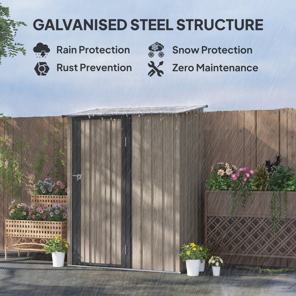 Outsunny 5ft x 3ft Metal Garden Storage Shed, Outdoor Tool Shed with Sloped Roof, Lockable Door for Tools, Equipment, Light Grey - SGP Garden Ltd