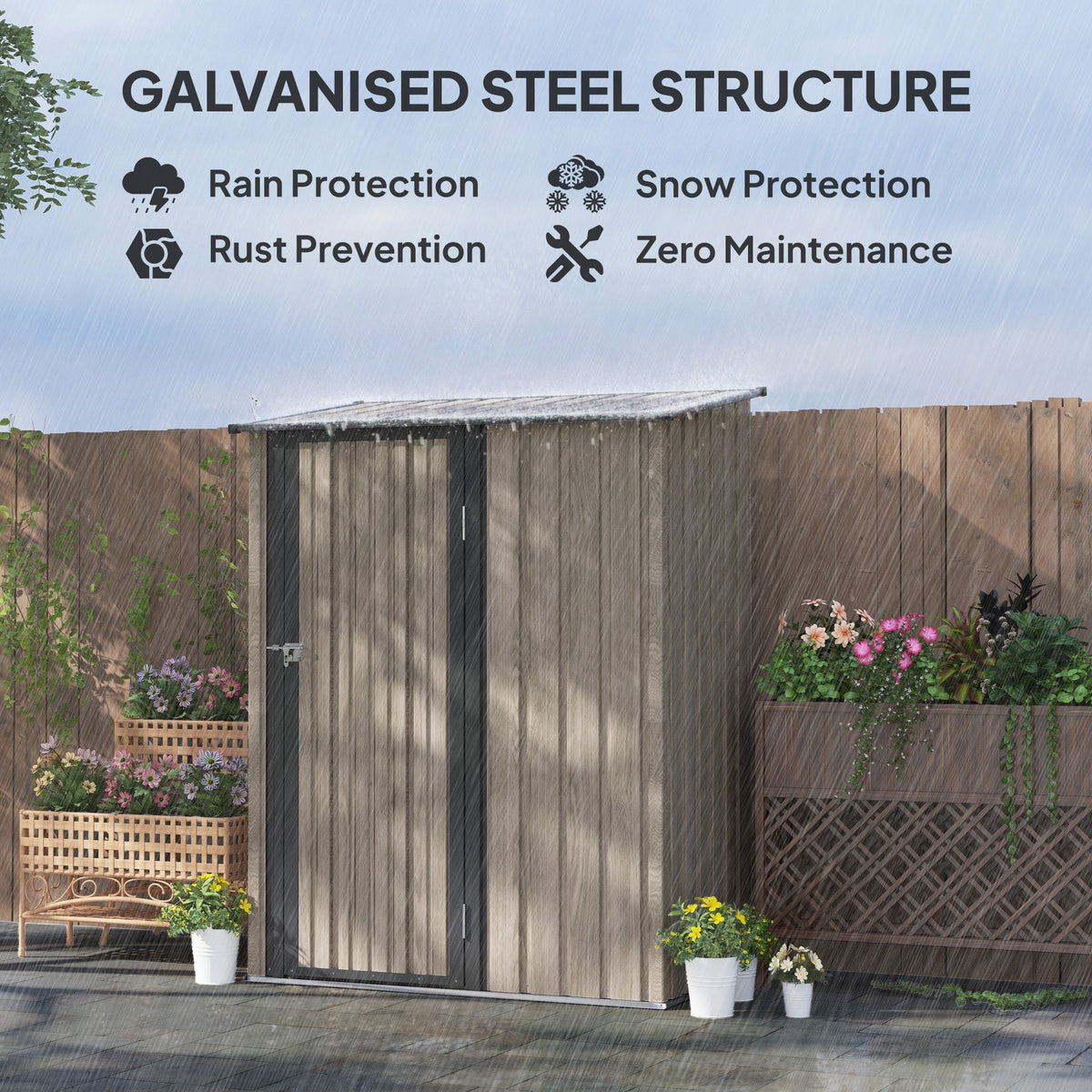 Outsunny 5ft x 3ft Metal Garden Storage Shed, Outdoor Tool Shed with Sloped Roof, Lockable Door for Tools, Equipment, Light Grey - SGP Garden Ltd
