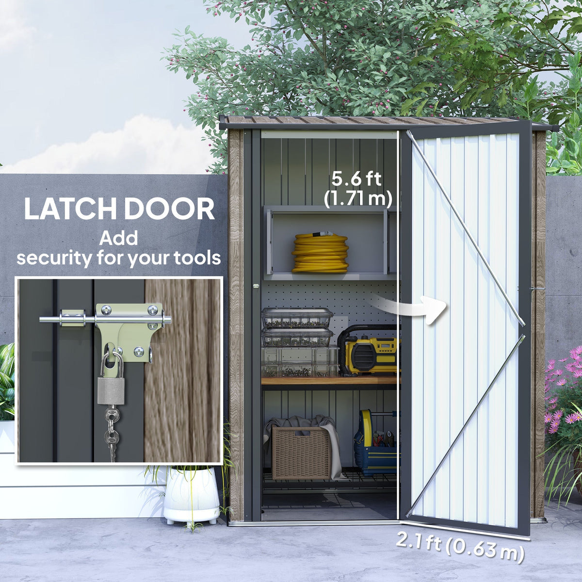 Outsunny 5ft x 3ft Metal Garden Storage Shed, Outdoor Tool Shed with Sloped Roof, Lockable Door for Tools, Equipment, Light Grey - SGP Garden Ltd