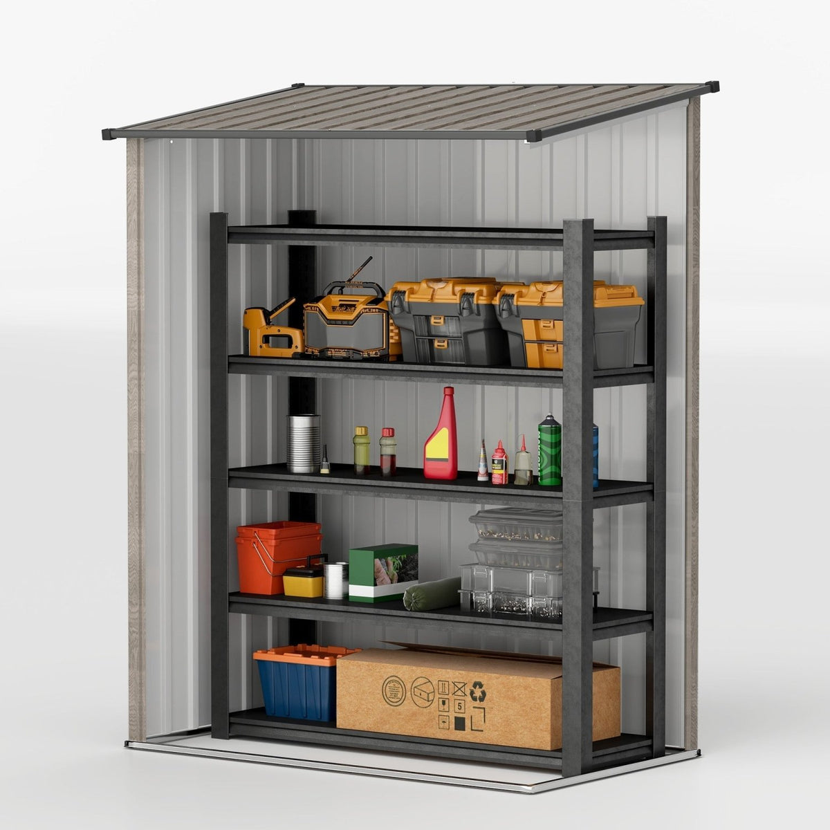 Outsunny 5ft x 3ft Metal Garden Storage Shed, Outdoor Tool Shed with Sloped Roof, Lockable Door for Tools, Equipment, Light Grey - SGP Garden Ltd