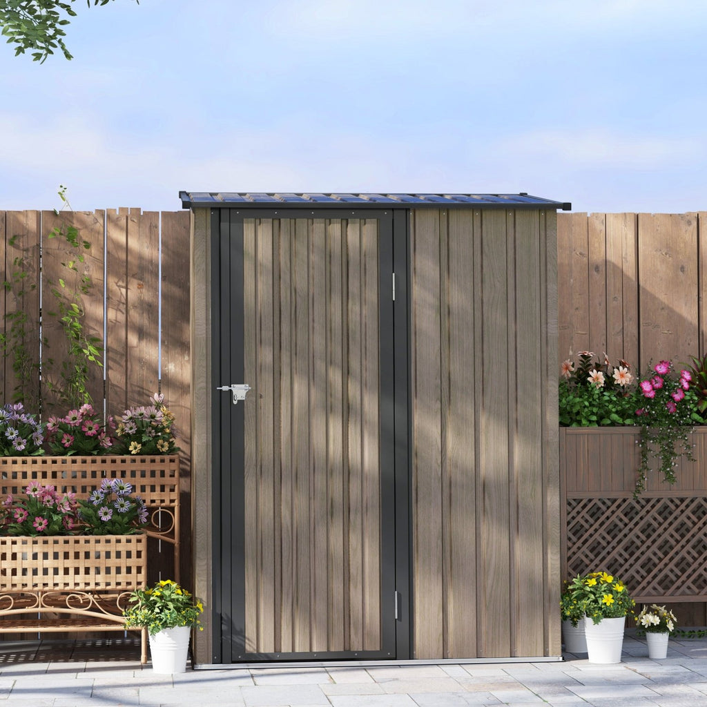 Outsunny 5ft x 3ft Metal Garden Storage Shed, Outdoor Tool Shed with Sloped Roof, Lockable Door for Tools, Equipment, Light Grey - SGP Garden Ltd