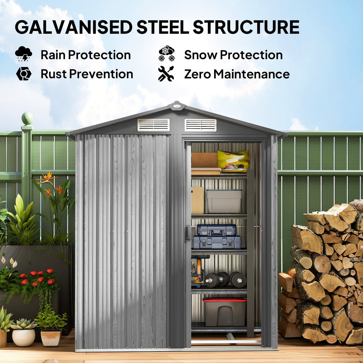 Outsunny 5ft x 4.3ft Outdoor Garden Storage Shed - Grey Wood Effect - SGP Garden Ltd