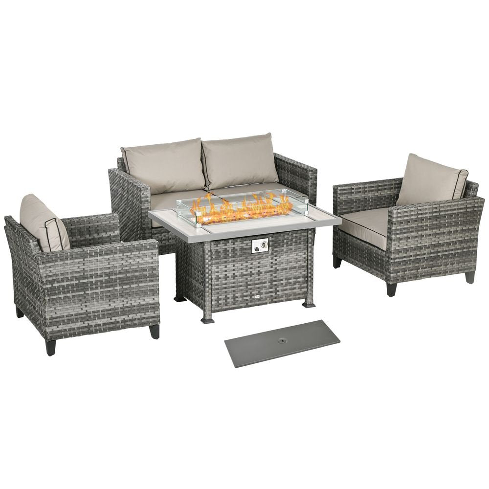 Outsunny 5PC Rattan Garden Set with Gas Fire Pit Table - SGP Garden Ltd