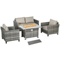 Outsunny 5PC Rattan Garden Set with Gas Fire Pit Table - SGP Garden Ltd