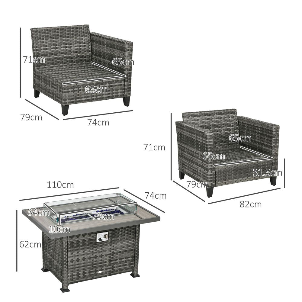Outsunny 5PC Rattan Garden Set with Gas Fire Pit Table - SGP Garden Ltd