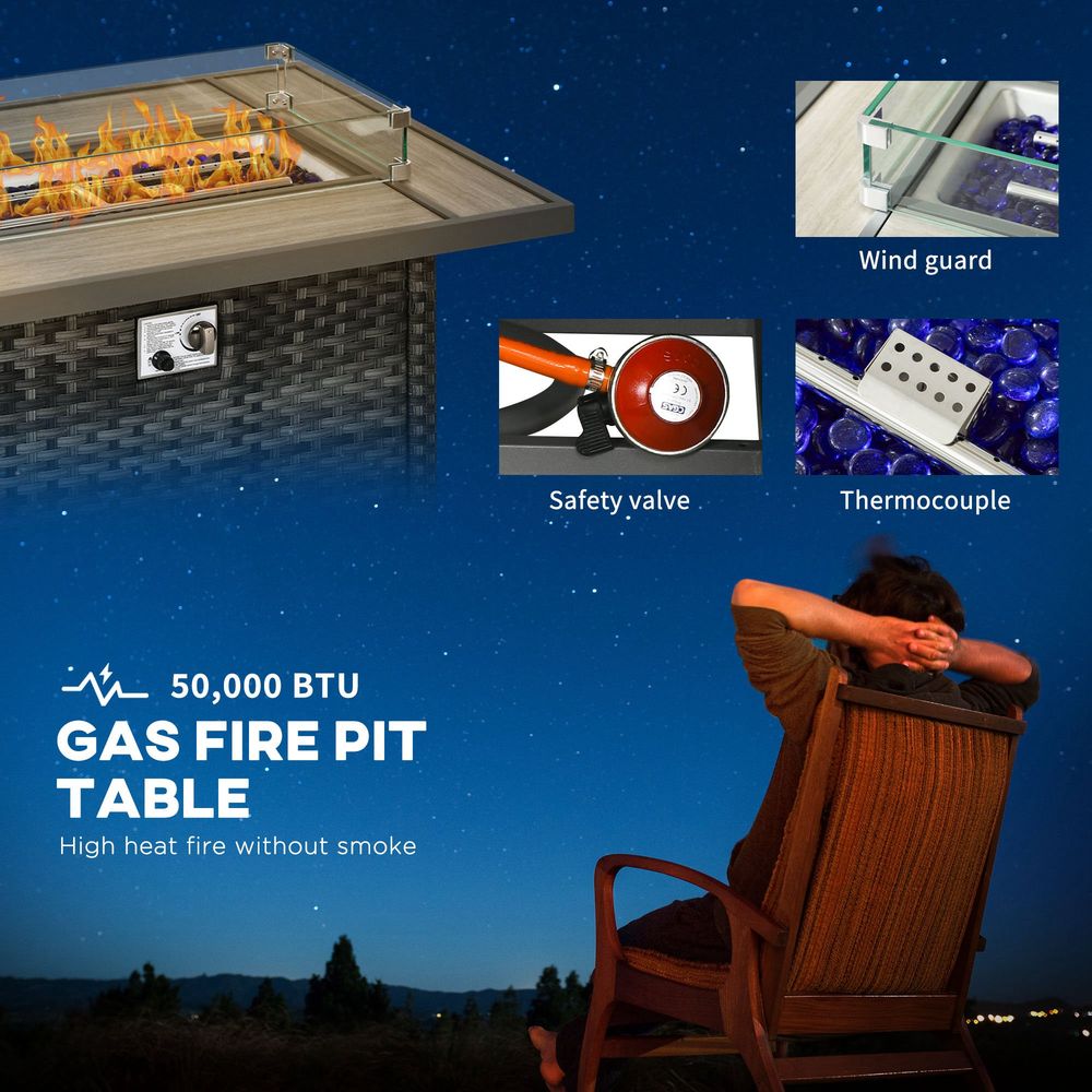 Outsunny 5PC Rattan Garden Set with Gas Fire Pit Table - SGP Garden Ltd