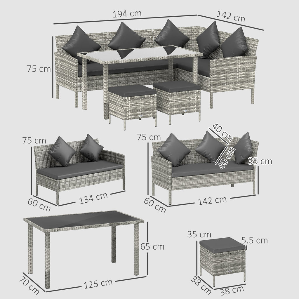 Outsunny 5Pcs Rattan Dining Corner Sofa Set, Garden Furniture Set, Dark Grey - SGP Garden Ltd