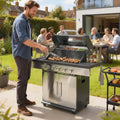 Outsunny 6 Burner Liquid Propane Gas BBQ Grill, Outdoor Portable Gas Barbecue Grill with Warming Rack, Side Tables, Cabinet - SGP Garden Ltd