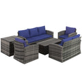 Outsunny 6 PCS Patio Rattan Sofa Set Conversation Furniture Navy Blue - SGP Garden Ltd