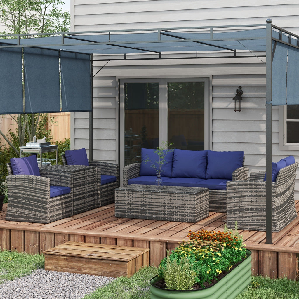 Outsunny 6 PCS Patio Rattan Sofa Set Conversation Furniture Navy Blue - SGP Garden Ltd