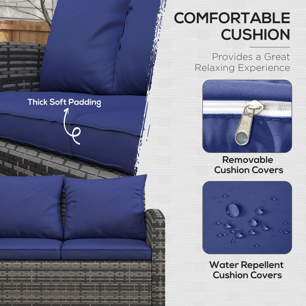 Outsunny 6 PCS Patio Rattan Sofa Set Conversation Furniture Navy Blue - SGP Garden Ltd