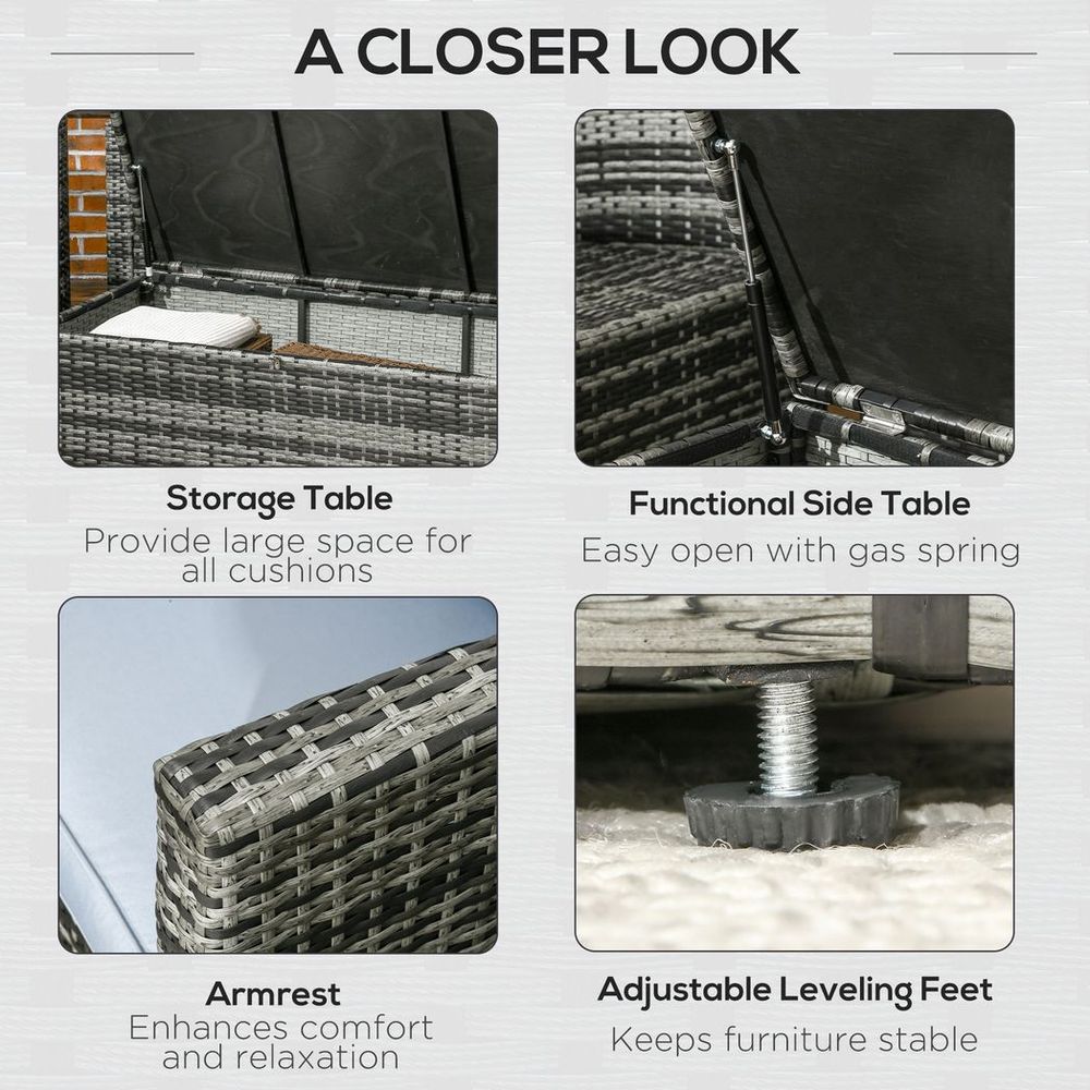 Outsunny 6 PCS Patio Rattan Sofa Set - Grey, with Storage - High Quality Outdoor Furniture - SGP Garden Ltd