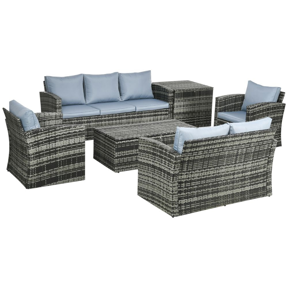 Outsunny 6 PCS Patio Rattan Sofa Set - Grey, with Storage - High Quality Outdoor Furniture - SGP Garden Ltd