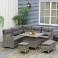Outsunny 6 PCs Rattan Garden Furniture Sectional Conversation Corner Sofa - SGP Garden Ltd
