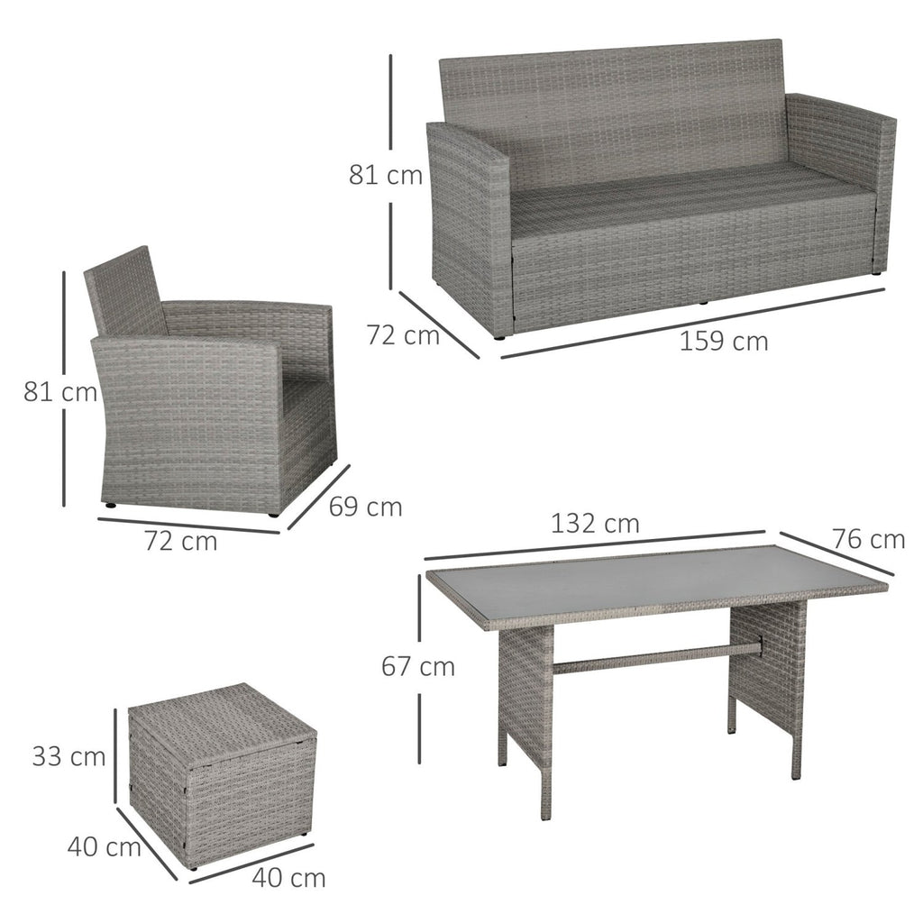 Outsunny 6 Pieces Outdoor PE Rattan Garden Furniture Set with Three-seat, Armchairs and Footstools,  - SGP Garden Ltd